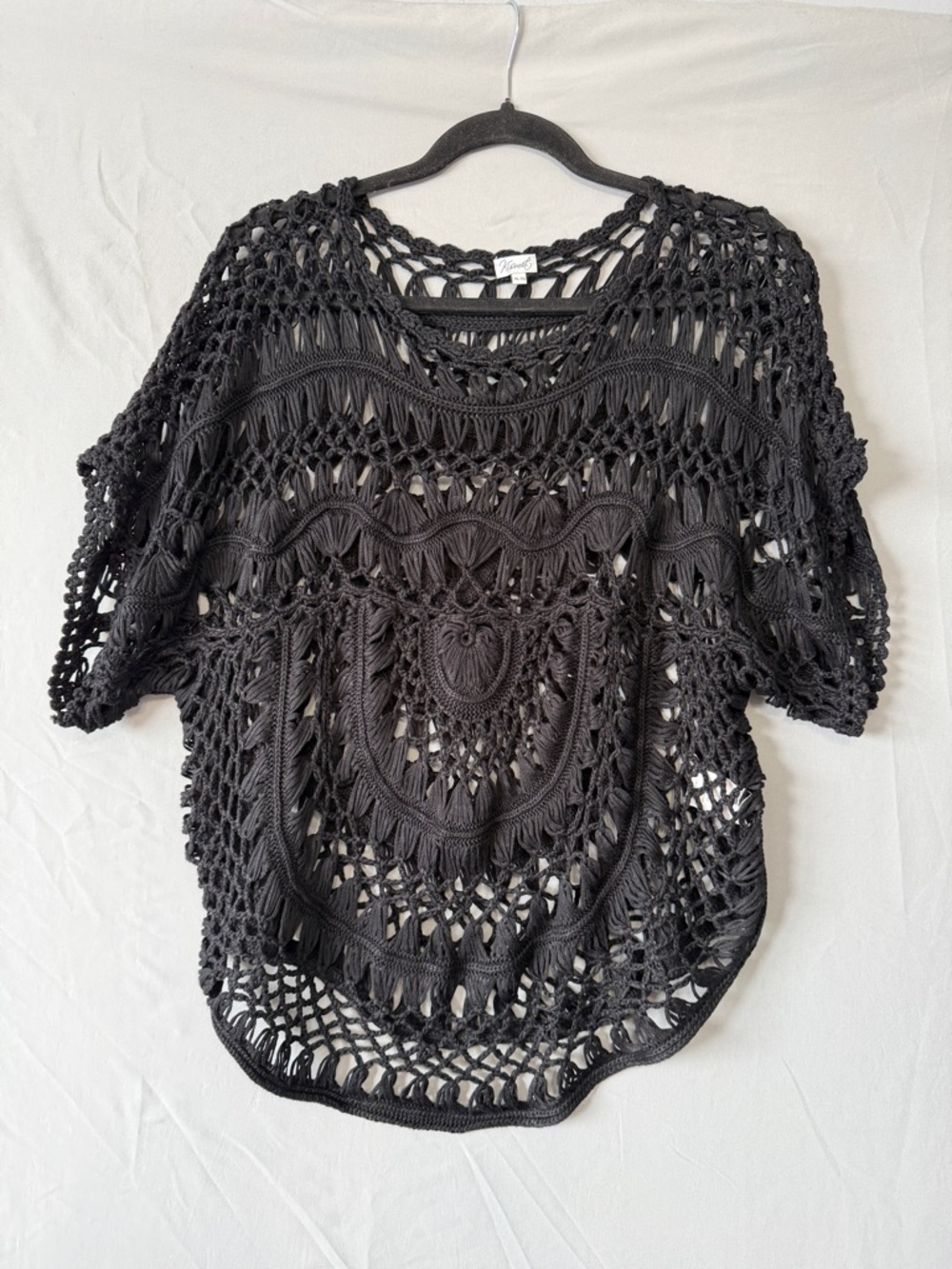 Kismet Women Boho Fairy Grunge Open Knit Crochet Top XL Black Whimsigoth Witchy